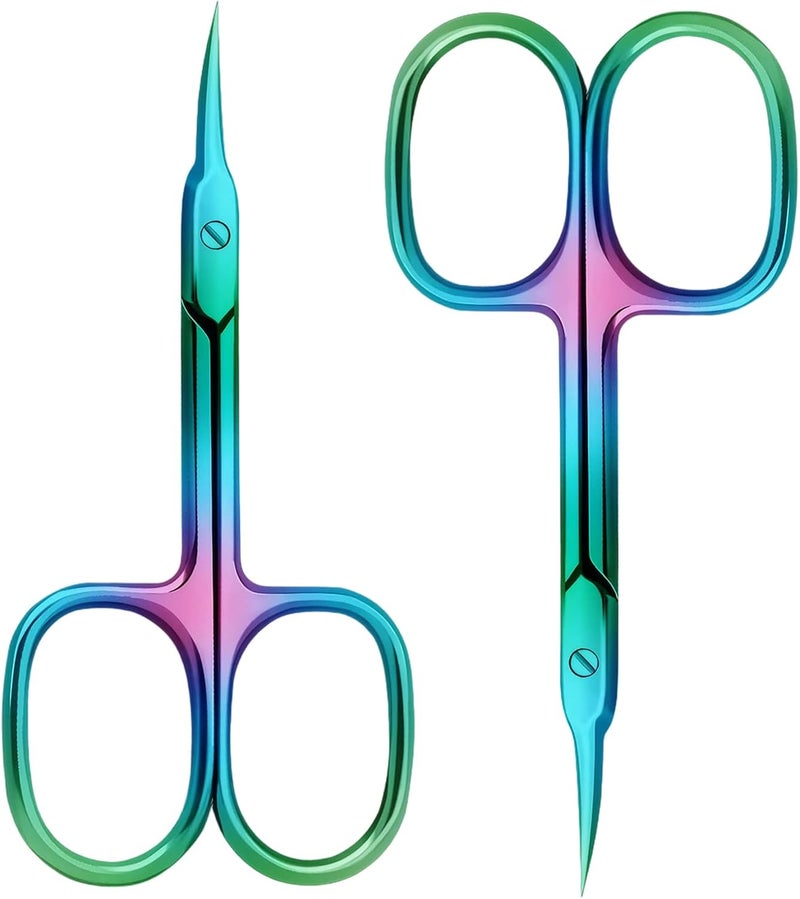 ROBOHOOK Nail Cuticle Scissors 2Pcs small scissors Stainless Steel Cuticle skin tag scissors Extra Fine Curved Color Manicure Scissors Nail Scissors Suitable for Eyebrows Eyelashes And Nail Trimming - Image 1